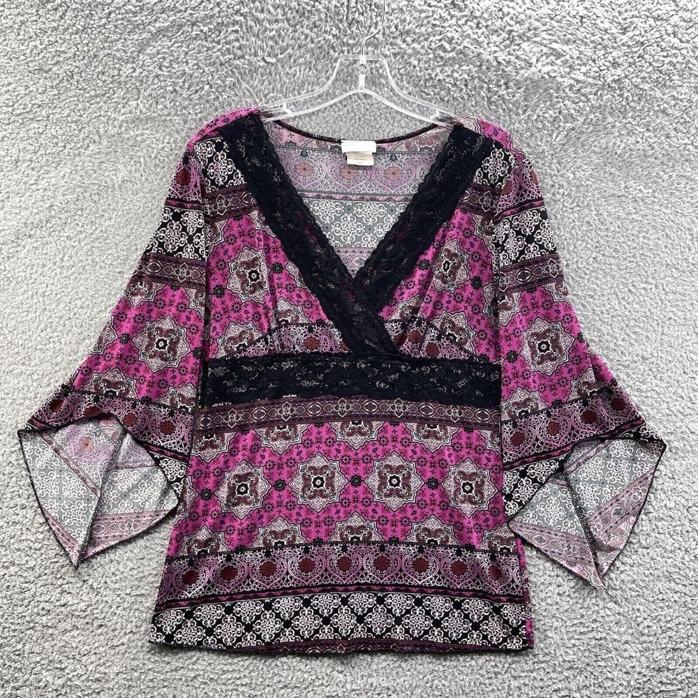 Fashion Bug Stretch Crossover Top Women's Small Purple Boho Butterfly Sleeve Top